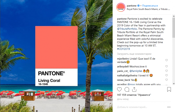 Главный цвет 2019 года по версии Pantone